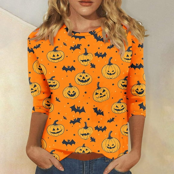 VOONCAS Womens Tops Casual Long Sleeve Print Fall Winter Crew Neck Multicolor Going Out Tops for Women Size 4XL