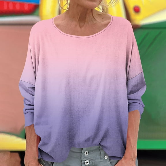 VOONCAS Womens Tops Casual Solid Long Sleeve Crew Neck Fall Winter Pink Going Out Tops for Women Size 2XL