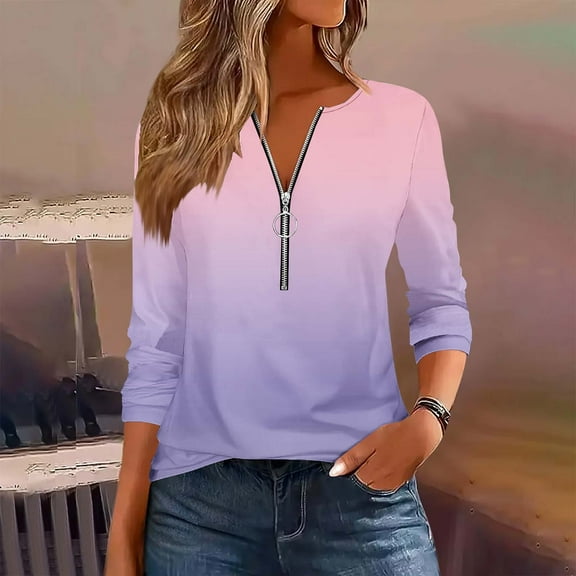 VOONCAS Womens Tops Crew Neck Fall Winter Casual Solid Long Sleeve Pink Going Out Tops for Women Size 2XL