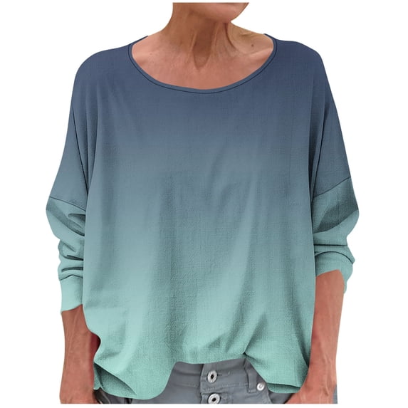VOONCAS Womens Tops Crew Neck Long Sleeve Fall Winter Casual Solid Army Green Going Out Tops for Women Size S