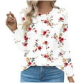 thumbnail image 1 of VOONCAS Womens Tops Crew Neck Print Long Sleeve Casual Fall Winter White Going Out Tops for Women Size L, 1 of 7