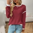 thumbnail image 1 of VOONCAS Womens Tops Knit Casual Crew Neck Fall Winter Solid Long Sleeve Wine Going Out Tops for Women Size S, 1 of 4