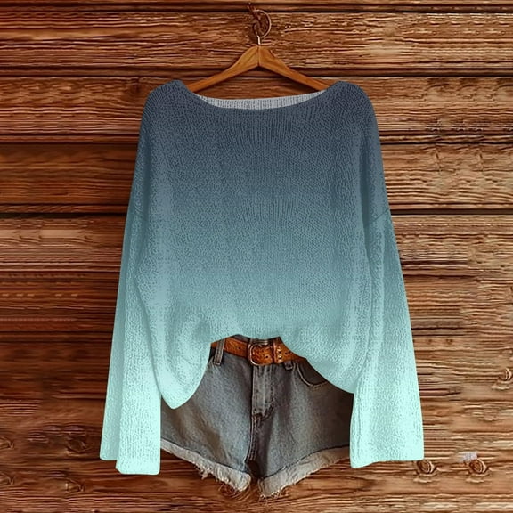 Trushirt Womens Tops Knit Long Sleeve Crew Neck Casual Fall Winter Solid Green Going Out Tops for Women Size M