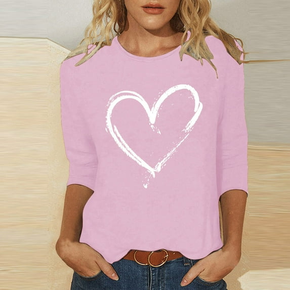 Trushirt Womens Tops Print 3/4 Sleeve Casual Crew Neck Fall Winter Pink Going Out Tops for Women Size S
