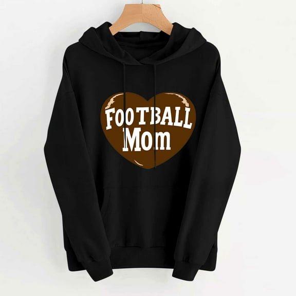 Trushirts Football Mom Hoodie Women's 2XL - Black, Retro "Football Mom" with Brown Heart, Plus Size Game Day Apparel