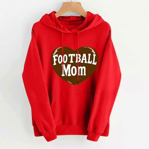Trushirts Football Mom Hoodie - Women's Size XL, Red - Vintage Graphic, 100% Polyester, Proud Mom Game Day Apparel