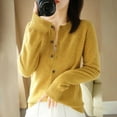 thumbnail image 1 of VOONCAS Layerable Womens Yellow Knit Cotton Cardigan - Crew Neck Button-Front, Soft Breathable for Spring/Fall/Winter, S-XXL,Size 2XL, 1 of 5
