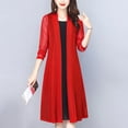 thumbnail image 1 of Trushirts Plus Size Long Open Front Cardigan for Women - Nylon Spandex Stretch, Three Quarter Sleeve, Lightweight All Season, Red (XL to XXXXXL),Size 5XL, 1 of 3