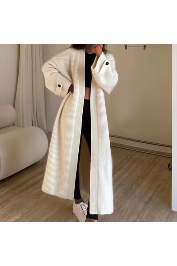 Trushirts Women Oversized Maxi Cardigan Coat - Soft Acrylic Beige, Open-Front Layering Piece for Daily Casual Chic,Size M