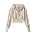 thumbnail image 1 of VOONCAS Women's 100% Cotton Cropped Full Zip Hoodie with Ribbed Cuffs, Beige, Size S - Casual Athleisure, 1 of 6