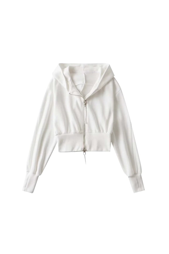 Trushirts Women's 100% Cotton Cropped Zip Up Hoodie, Size M White - Ribbed Cuffs, Casual & Athleisure Wear