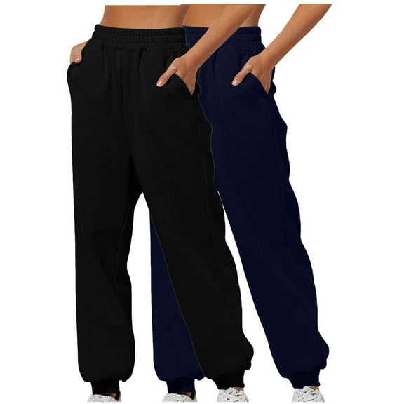 Trushirts Women's 2-Pack Breathable Sweatpants - Blue, Size XL, 100% Polyester Soft Fabric, Elastic Waist & Ankle Cuffs, Side Pockets, Loose Fit for Lounging/Errands/Travel