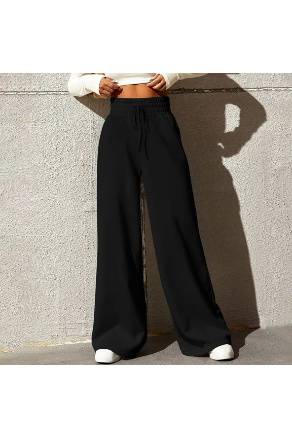 Trushirts Women's 2XL Black Wide Leg Pants - Polyester Spandex Stretch Fabric, Elastic Waist with Drawstring, Comfortable for Casual Outings/Lounge, Trendy Fit for Daily Wear