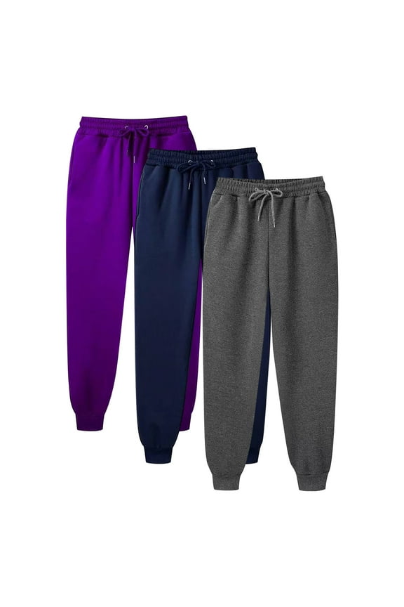 Women's 3-Pack Sweatpants - Size S, Dark Gray, 100% Polyester Soft Joggers with Elastic Drawstring Waist & Ribbed Cuffs for Casual/Home/Light Sports