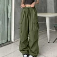 thumbnail image 1 of Trushirts Women's Army Green Cargo Pants (Size S) - High Waisted Wide Leg, Polyester-Cotton Blend, Multiple Pockets, Elastic Drawstring, Casual Streetwear, 1 of 6