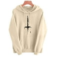 thumbnail image 1 of VOONCAS Women's Distressed Cross Graphic Hoodie - 100% Polyester, Gothic Punk Streetwear, Relaxed Fit with Hood, Khaki, XL, 1 of 4