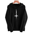 thumbnail image 1 of VOONCAS Women's Distressed Cross Graphic Hoodie - XL, Black, Gothic Streetwear, 100% Polyester Relaxed Fit with Kangaroo Pocket, 1 of 4
