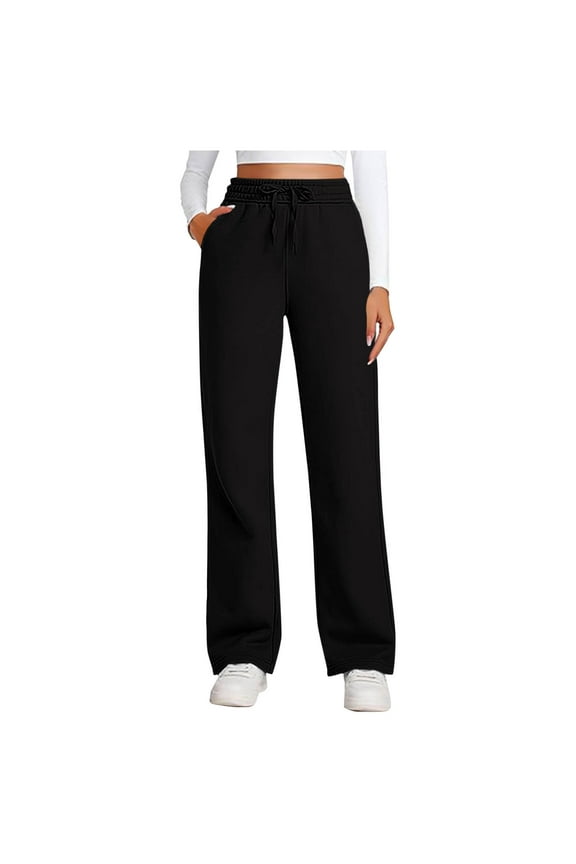 Trushirts Women's High Waisted Wide Leg Casual Pants - 100% Polyester, Elastic Waist with Pockets, Easy Care, Black, Size 2XL for Daily Errands, Yoga & Lounging