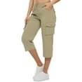 thumbnail image 1 of Trushirts Women's Khaki Cargo Capri Pants - Size M, Polyester Material, Drawstring Waist & Multiple Pockets, Casual Stylish for Warm Weather Summer Daily Wear, 1 of 5