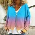 thumbnail image 1 of Trushirts Women’s Light Blue Gradient Oversized V-Neck Top - 100% Polyester Long Sleeve with Front Zipper, Casual Comfort Layering Wear (S-XXL),Size XL, 1 of 5