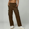 thumbnail image 1 of Trushirts Women's Loose Straight-Leg Cargo Pants - Brown, Size L - Cool Silk Cotton, Breathable & Durable for Daily Casual/Outdoor, Elastic Waist with Multiple Pockets, 1 of 5