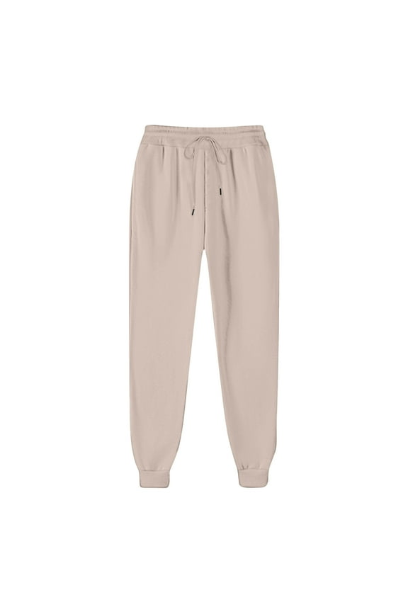 Women's M Beige 100% Polyester Jogger Pants - Lightweight Breathable, Elastic Waist Tapered Leg with Wrinkle-Resistance for Daily Wear & Casual Outings