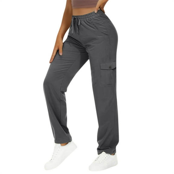 Trushirts Women's Nylon Spandex Cargo Pants - Dark Gray, 2XL, Relaxed Fit with Elastic Drawstring Waist & Multiple Pockets for Casual/Active/Lounge Wear