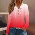 thumbnail image 1 of VOONCAS Women's Plus Size Long Sleeve Ombre Top - Stretchy, Button V-Neck with Drawstring, Hot Pink, 2XL, 1 of 5