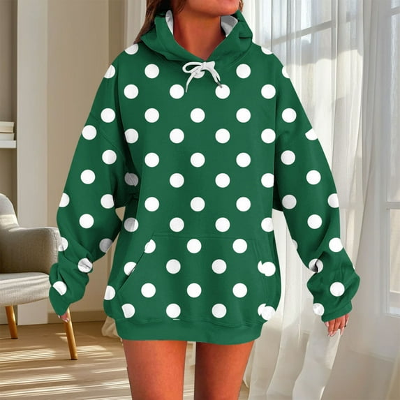 VOONCAS Women's Plus Size Polka Dot Hoodie - Oversized, Army Green, 2XL, Stretchy Comfortable, 95% Polyester 5% Spandex Casual Wear