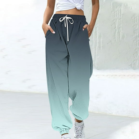 Trushirts Women's Polyester Casual Pants - Multicolor Gradient, Loose Fit, Elastic Waist, Side Pockets, Size L for Daily Wear