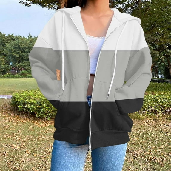 Trushirts Women's Trendy Color Block Zip Up Hoodie - White, Size S, Stretch with Kangaroo Pocket & Drawstring
