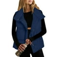 thumbnail image 1 of Trushirts Women's Warm 100% Polyester Puffer Vest - Dark Blue, Size L, Sleeveless with Pockets & Stand-Up Collar, 1 of 9