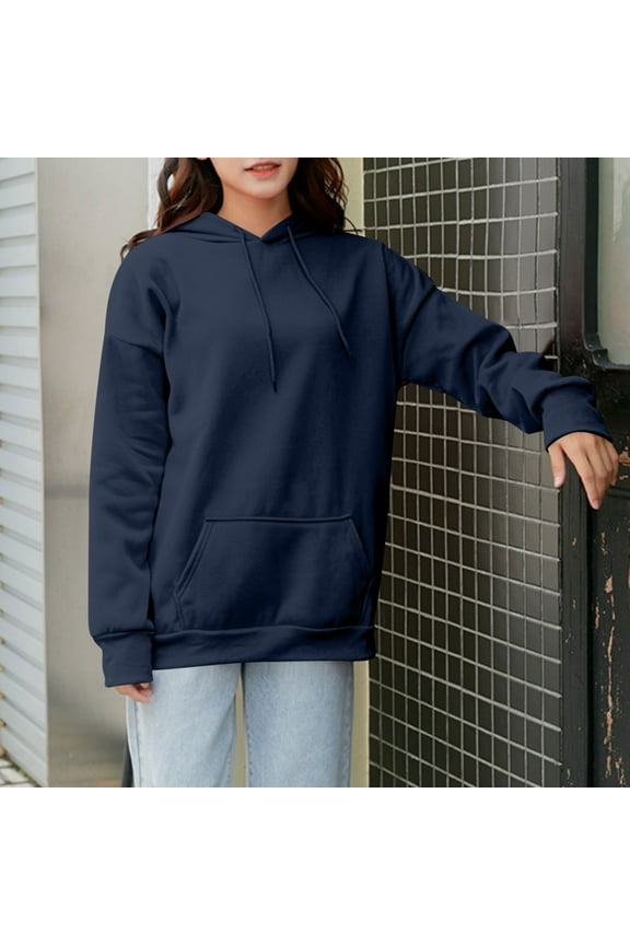 Trushirts Women's XL Pullover Hoodie - Navy, 100% Polyester, Kangaroo Pocket, Drawstring Hood, Casual Relaxed Fit