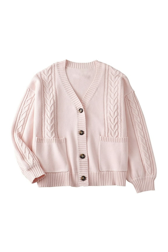 Trushirts Womens 100% Cotton Pink Cardigan - V-Neck Cable Knit, Loose Fit with Front Pockets, Button Front, Ideal for Spring/Autumn,Size XL