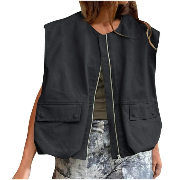 Trushirts Womens Black 100% Polyester Sleeveless Vest - Casual Style with Front Zipper & Pockets, Layering Vest for Everyday/Outdoor Use (S/M/L),Size S