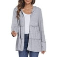 thumbnail image 1 of Trushirts Womens Gray Hooded Jacket - Full-Zip A-Line with Tiered Ruffles & Ruffled Cuffs, Polyester Spandex Cotton Blend for Casual/Transitional Wear (S-XXL),Size S, 1 of 7
