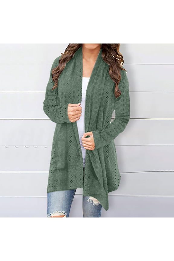 Trushirts Womens Green Open Front Cardigan - Long Sleeve Stretch Polyester Spandex, Breathable Perforated, Lightweight for Spring/Fall, Casual Layering & Daily Wear (S-XXL),Size 2XL