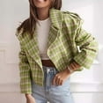 thumbnail image 1 of Trushirts Womens Green Plaid Cropped Jacket - 100% Polyester, Relaxed Fit with Oversized Collar, Wrinkle-Resistant Casual Outerwear for Spring Fall,Size L, 1 of 6