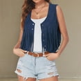 thumbnail image 1 of Trushirts Womens Navy Boho Fringed Vest - 100% Polyester Open-Front Sleeveless, Suede-Like Texture, S-XXL, Casual Spring/Fall Layering,Size XL, 1 of 7