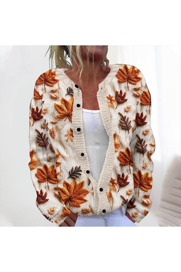 Trushirts Womens Orange Fall Leaves Print Cardigan - Soft Acrylic Open-Front Long-Sleeve, Relaxed Fit, Machine-Washable, Plus Size S-XXXXXL for Casual Fall Wear,Size XL