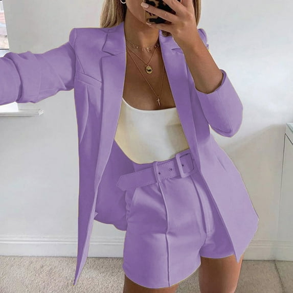 Trushirts Womens Purple Blazer - Polyester Spandex Stretch, Classic Lapel & Tailored Fit, Machine Washable for Office/Casual,Size M