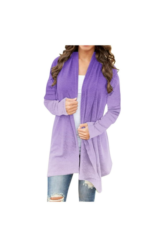Trushirts Womens Purple Open Front Cardigan - Polyester Spandex Blend, Mid-Thigh Longline, Flowy Relaxed Fit, S-XXL, Transitional Spring/Fall Casual & Office Wear,Size 2XL