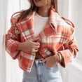 thumbnail image 1 of Trushirts Womens Red Plaid Cropped Jacket - 100% Polyester Relaxed Fit, Oversized Collar, Wrinkle-Resistant Casual Outerwear for Spring Fall,Size 2XL, 1 of 5