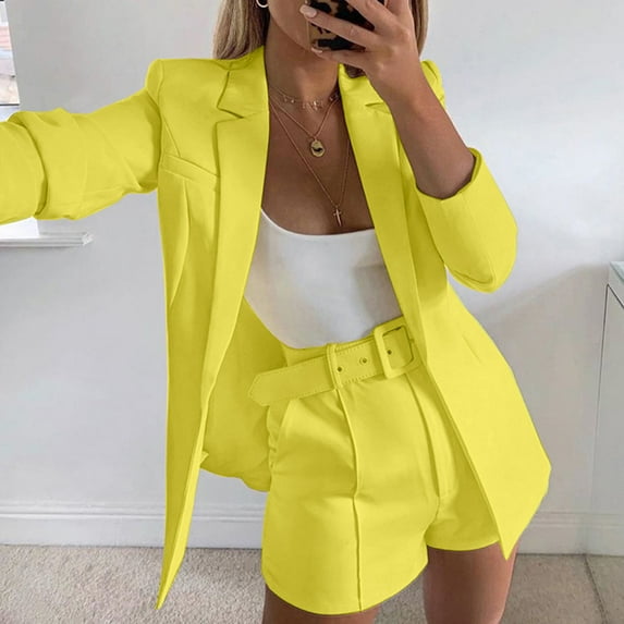 Trushirts Womens Yellow Blazer - Polyester Spandex Stretch, Structured Shoulders & Tailored Fit, Machine Washable for Office/Casual, All-Day Comfort,Size XL