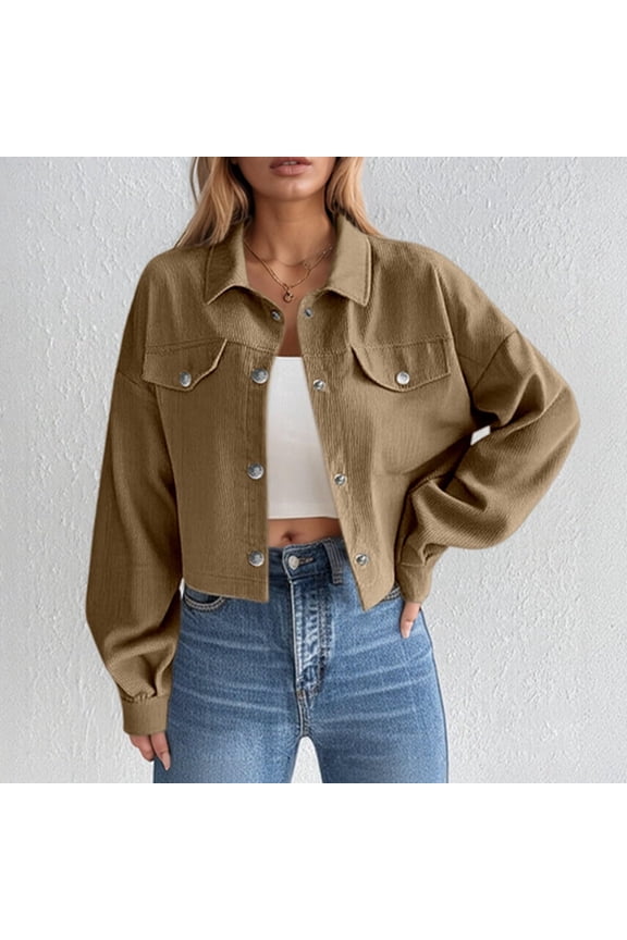 Trushirts Womens Yellow Cropped Jacket - 98% Cotton 2% Spandex, Notched Collar Button-Front, Relaxed Fit Dropped Shoulders, Lightweight for Spring/Fall Daily Outfits,Size S