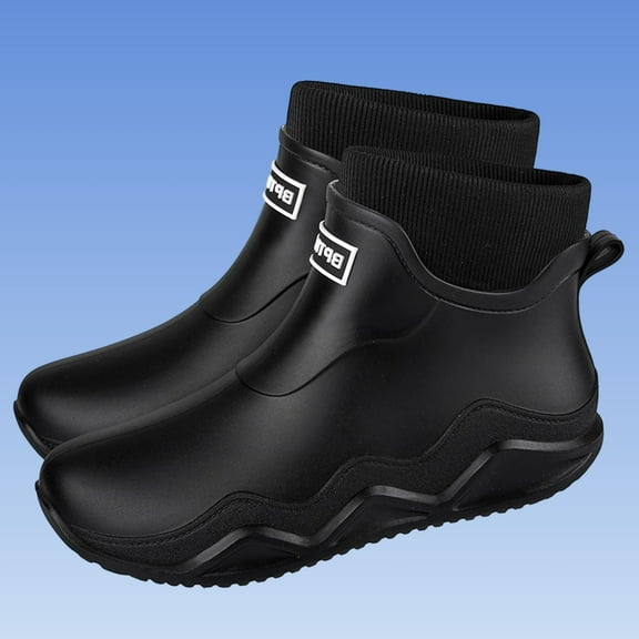 Adult Unisex Non-Slip Waterproof PVC Ankle Rain Boots - Black Knit Cuff Durable Easy On/Off for Daily Errands, Gardening & Dog Walking,Size 36