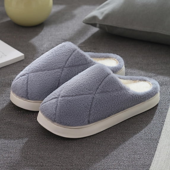 SYMSHOES Cozy Warm Womens Fleece Lined Slippers - Gray Closed Toe Quilted Pattern, Thick Cushioned Sole 100% Polyester Indoor House Shoes,Size 42