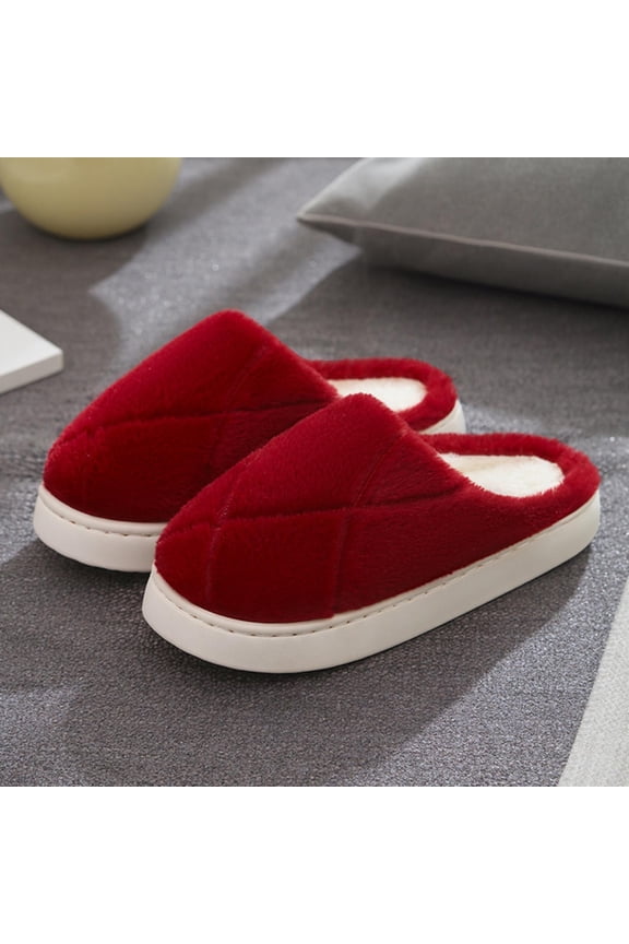 Cozy Womens Plush House Slippers - Warm Fleece Lined, Anti-Slip EVA Sole, Diamond Quilted Open Back, 100% Polyester Indoor Outdoor Slippers, Wine,Size 36