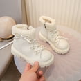 thumbnail image 1 of Kids Big Girls Beige Ankle Boots - Warm Fleece Lined Waterproof, Bowknot Non-Slip Sole for 3.5-10.5Y Winter School Outdoor,Size 33, 1 of 8