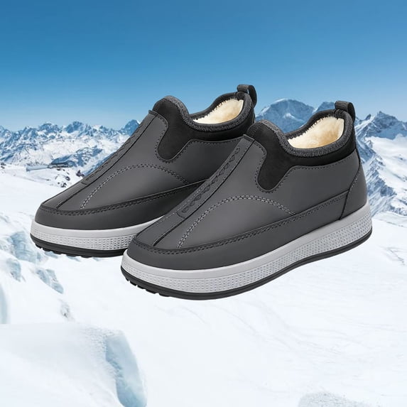 Mens Warm Plush Lined Winter Slip-on Shoes - Non-Slip Low-Top Durable Cloth Cold Weather Daily Casual Gray,Size 41